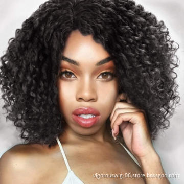Vigorous Short Afro for Black Women Kinky Curly Synthetic Part Side African American Natural Black Wigs